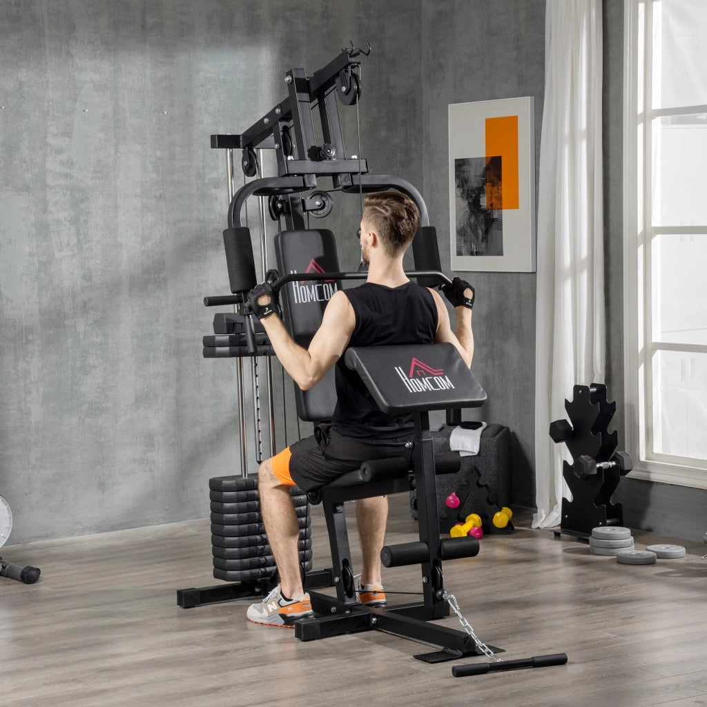 Stazione Fitness con Seduta e Schienale Imbottiti 135x103x210 cm in Acciaio e PU Nero