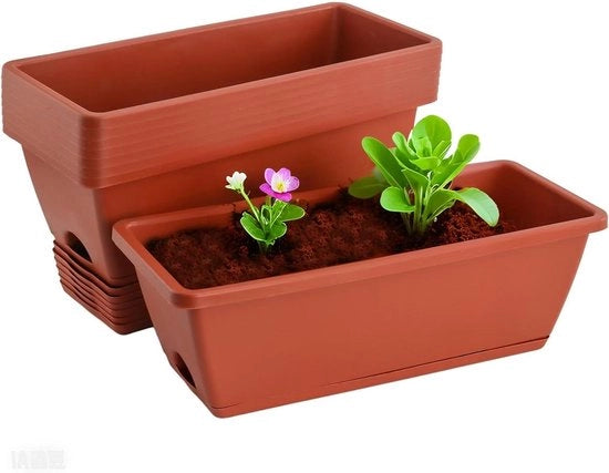 Set di 8 vaschetti da fiori rossi da 47 cm con fori di drenaggio e coperchi