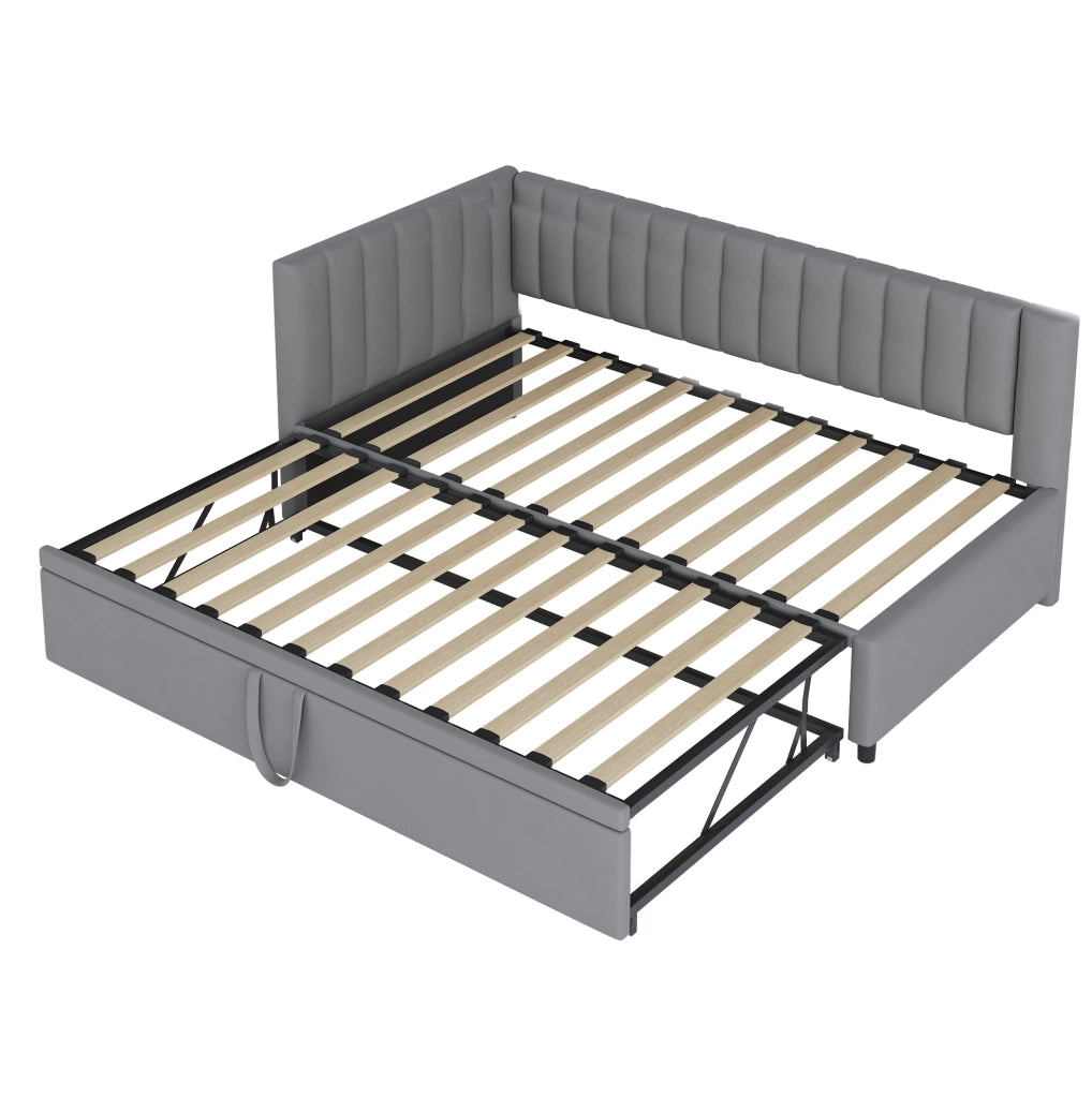 Divano letto angolare L con letto estraibile 90x200 cm in velluto grigio