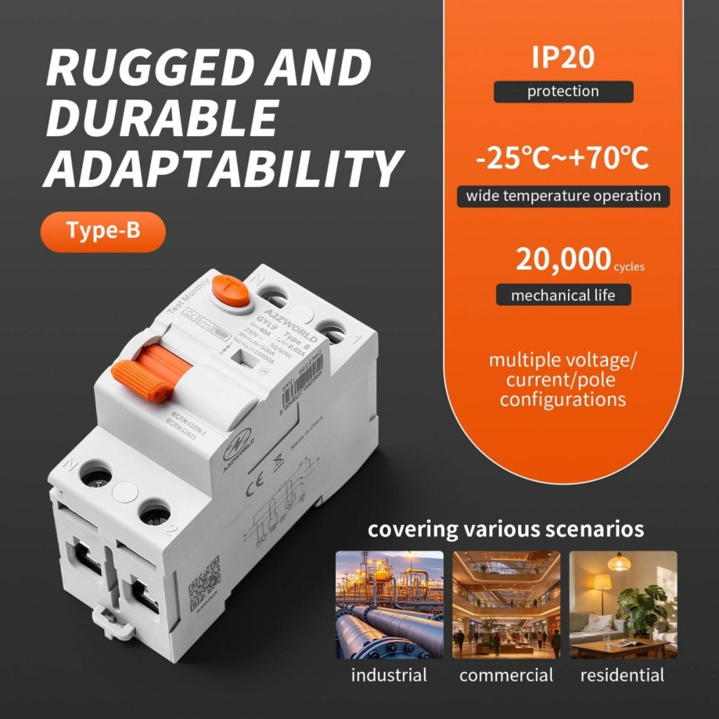 RCCB Interruttore Differenziale Puro Tipo B 1P+N 2M 10000A 300mA 40A AC 230V IP20 IEC61008-1 / IEC62423 GYL9