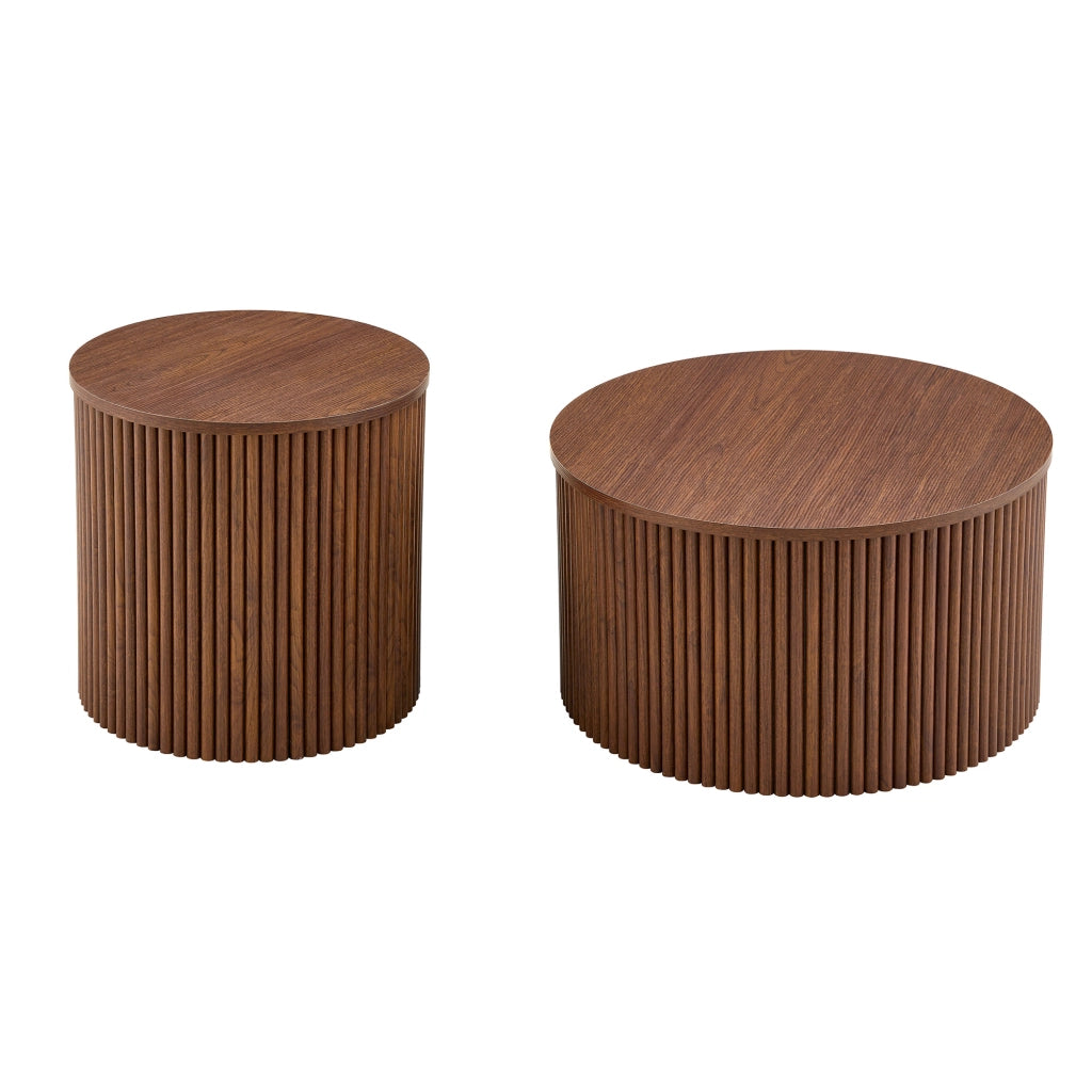 Set 2 Tavolini da Caff¨¨ Rotondi ¨C Xylo ¨C MDF Effetto Noce, Design Moderno con Ripiano