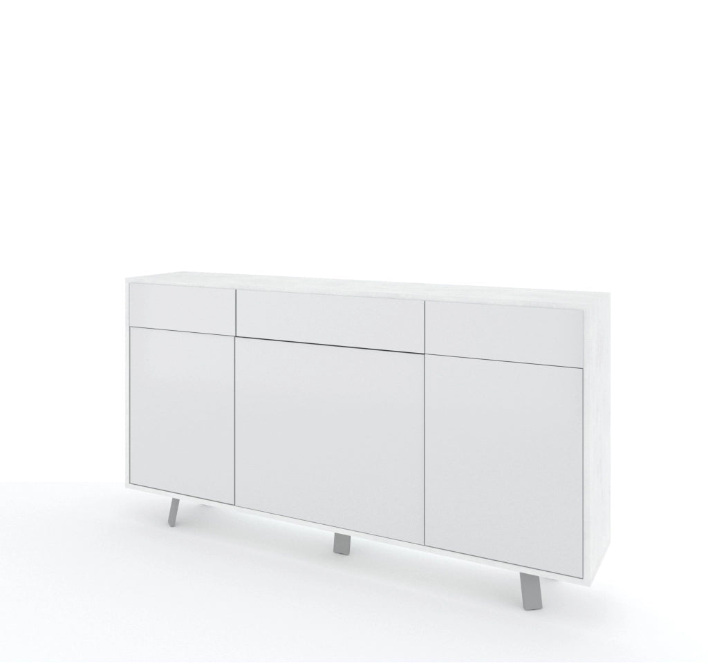Credenza 3 ante/3 cassetti VELBRUK bianco pietra/bianco lucido