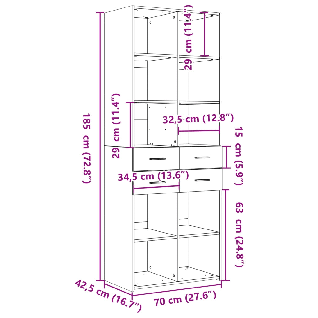 Credenza Grigio Cemento 70x42,5x185 cm in Legno Multistrato 3281465
