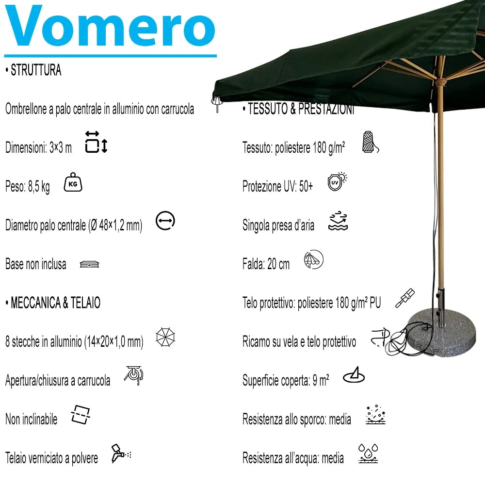 Tempo Style - Ombrellone da Giardino Vomero 3x3 m | Ombrellone da Esterno in Alluminio e Poliestere 180g/㎡ (Verde/Legno Rovere)