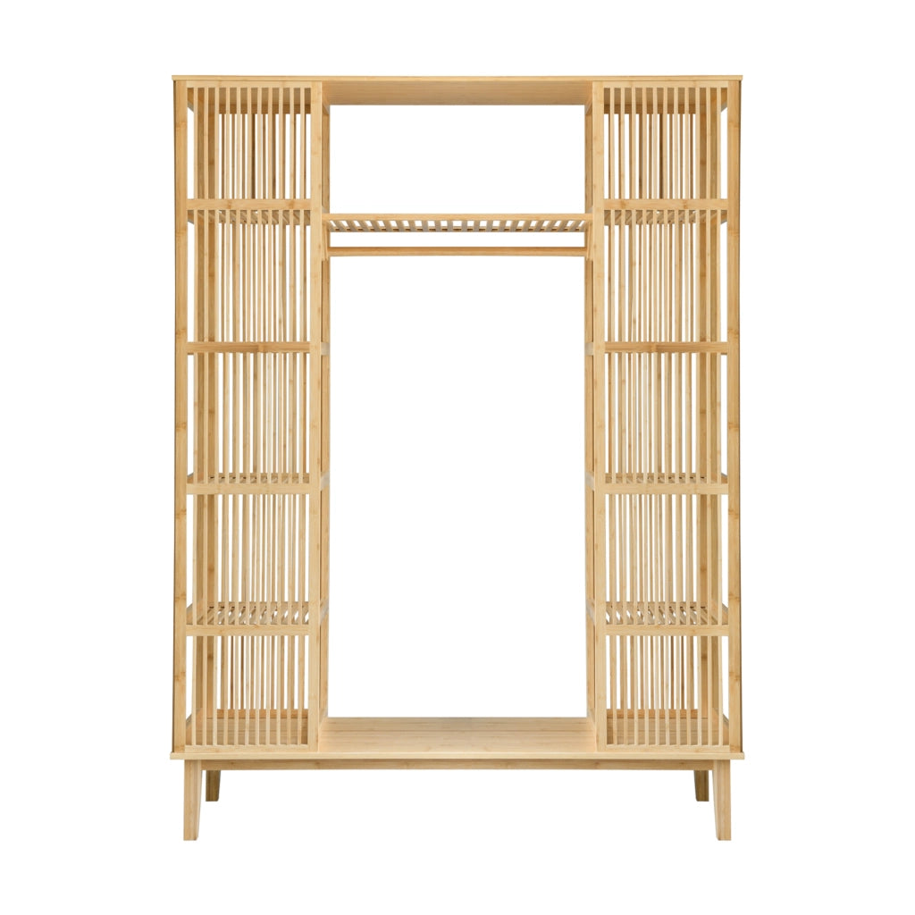 Armadio Guardaroba Hudiksvall in Bambù Naturale con 2 Ante Scorrevoli 185x140x45 cm [en.casa]