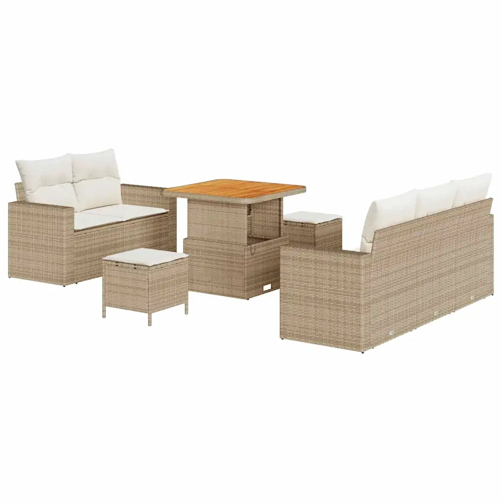 Set Divano da Giardino con cuscino 8 pcs Beige polyrattan