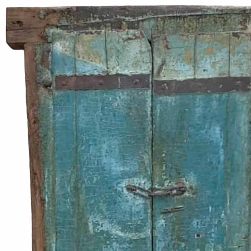 Finestra in legno con finitura artigianale blu, 80x10x153h cm