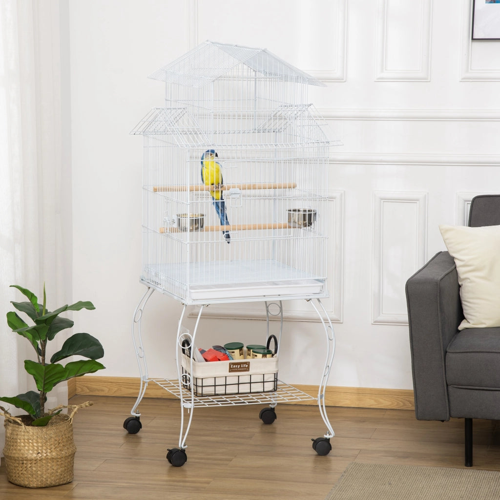 Gabbia per Uccelli Grande con Ruote e Ripiano ¨C zephmum ¨C 50x49x137 cm Bianco