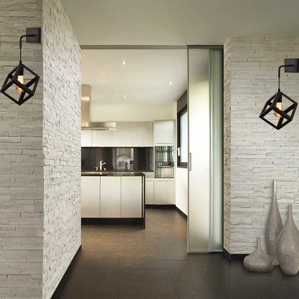 Trade Shop - Applique Da Parete Pendente A Forma Di Cubo 3d Stile Minimal Portalampada Attacco E27 Aq52 - Nero