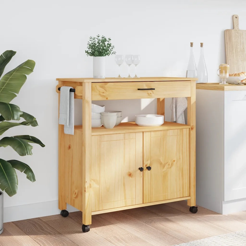 Carrello da Cucina MONZA 84x40x88,5 cm in Legno Massello di Pino 376106