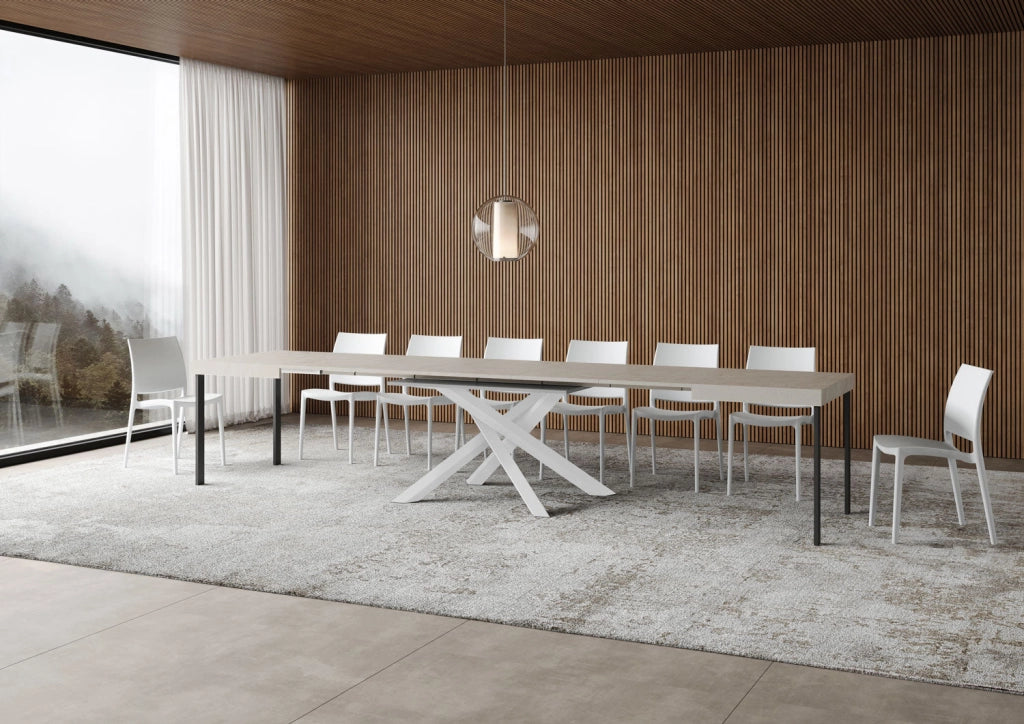 Tavolo Allungabile 120-380x90x77 cm Volantis Cashmere Telaio Bianco
