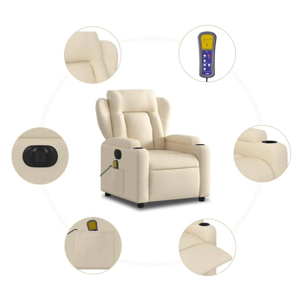 Poltrona Reclinabile Massaggiante Elettrica Crema in Tessuto 3204479