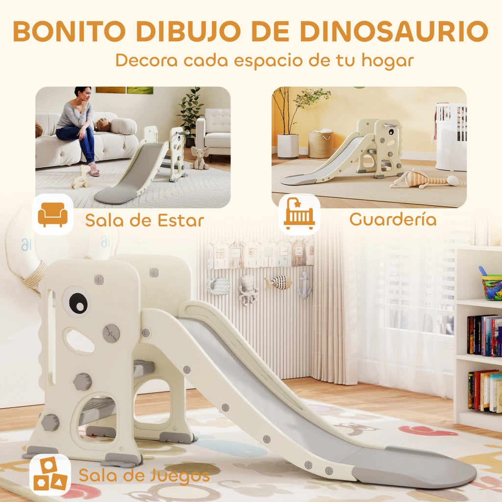 Scivolo per Bambini con Dinosauro e Canestro ¨C Xylo ¨C Crema 146x52x65 cm