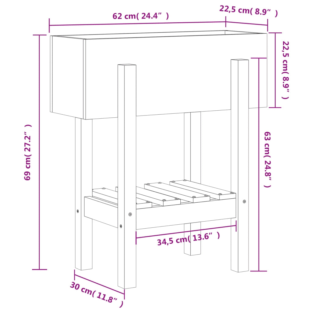 Fioriera da Giardino Ambra 62x30x69 cm Legno Massello di Pino 825236