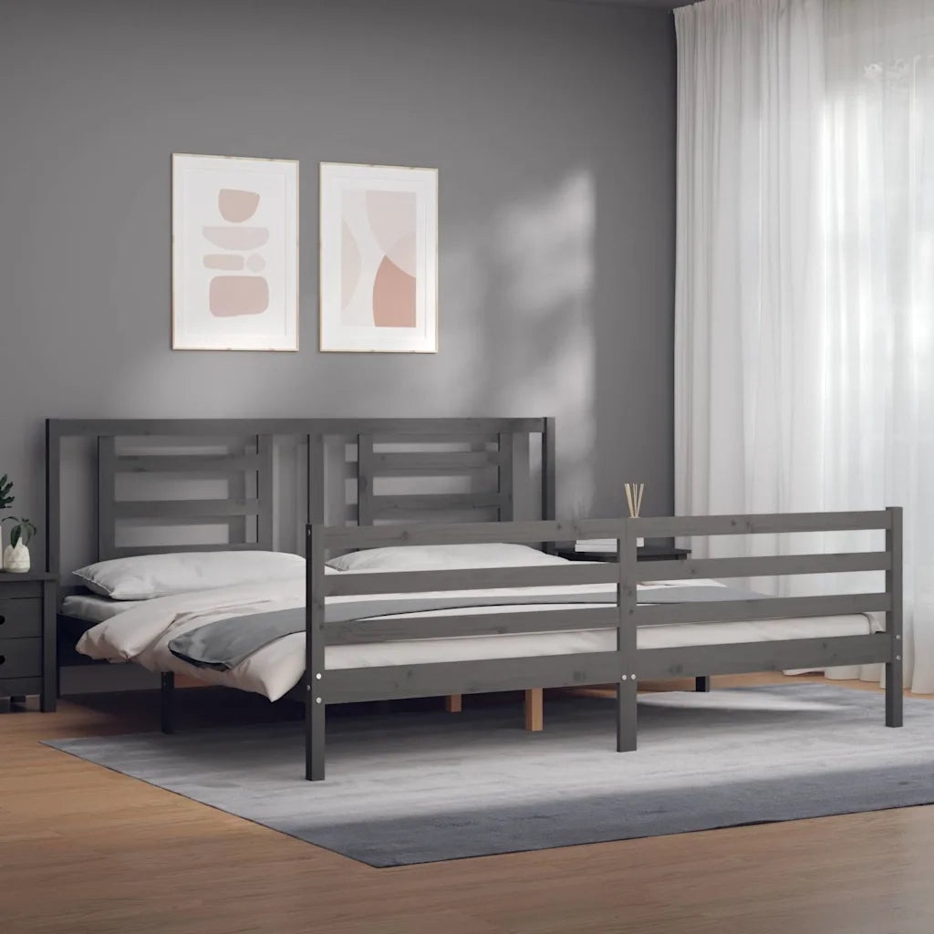 Giroletto con Testiera Grigio 200x200 cm in Legno Massello 3194723
