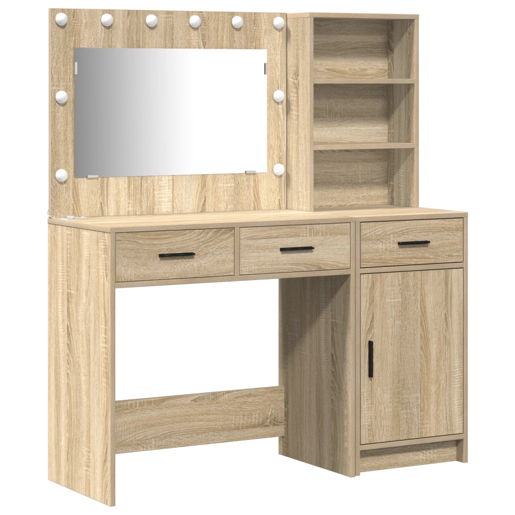 Set di 2 Pezzi di Tavolo Vanity con LED in Legno Ingegnerizzato Rovere