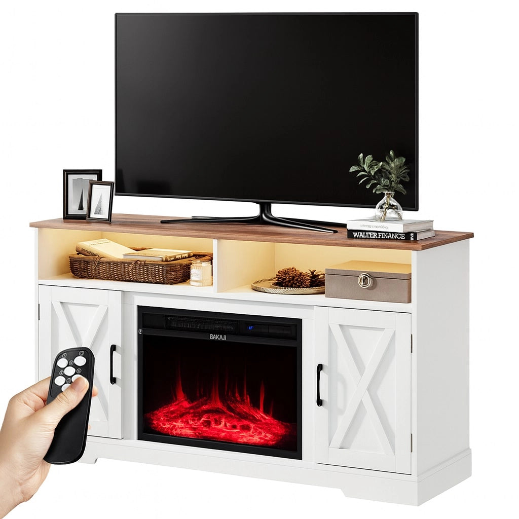 Mobile Bicolore con Camino Elettrico 3D Luci RGB e Telecomando 900/1800W Moderno