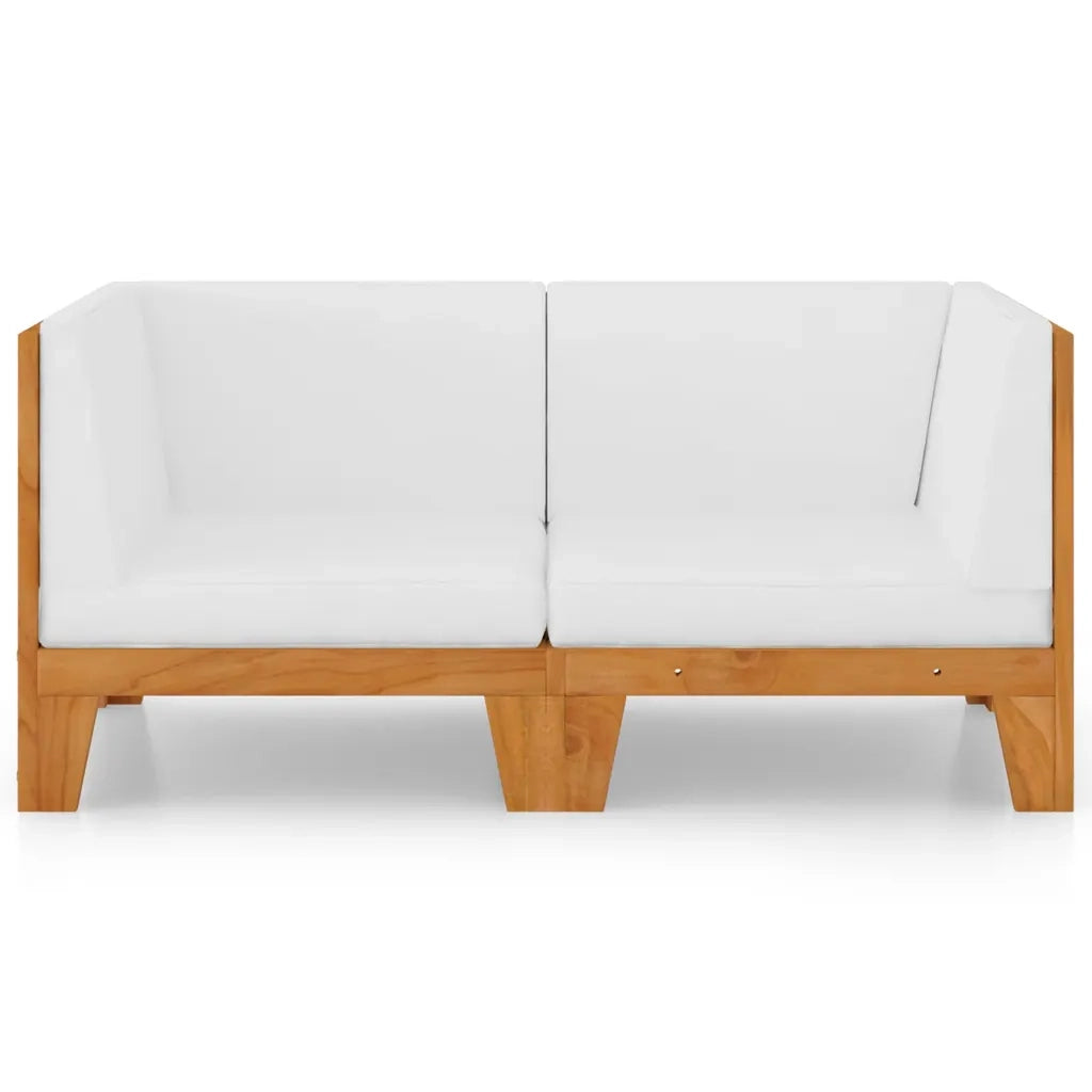 Divano a 2 Posti con Cuscini-Sofa 2 Posti con Cuscini Bianco Crema in Massello di Acacia