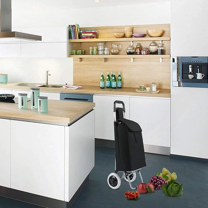 Carrello della Spesa Pieghevole con Ruote,32,8 L Trolley Borsa per Spesa in Metallo con Portata di 35 kg, Tessuto Oxford e Plastica, 35 x 28 x 90 cm, Nero