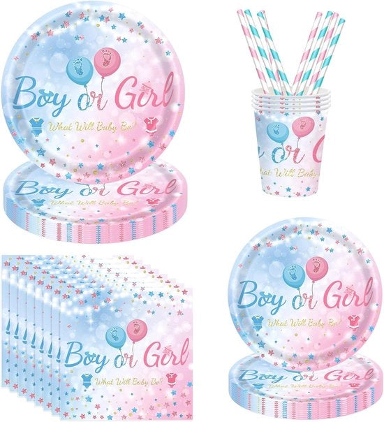Set di 60 accessori da tavola per festa di rivelazione del sesso rosa e blu per baby shower bambini e bambine