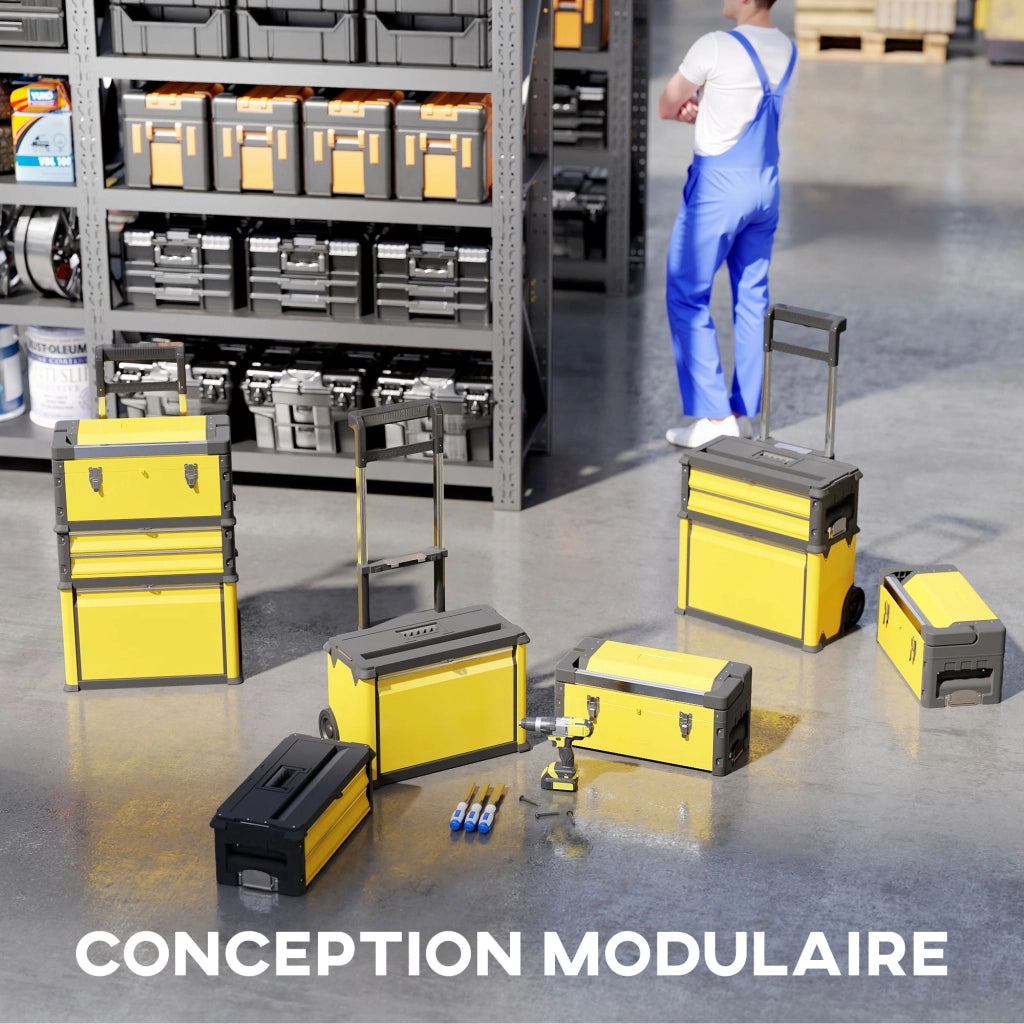 Carrello porta attrezzi 3 pezzi modulare ¨C zephmum ¨C acciaio giallo con ruote e serratura