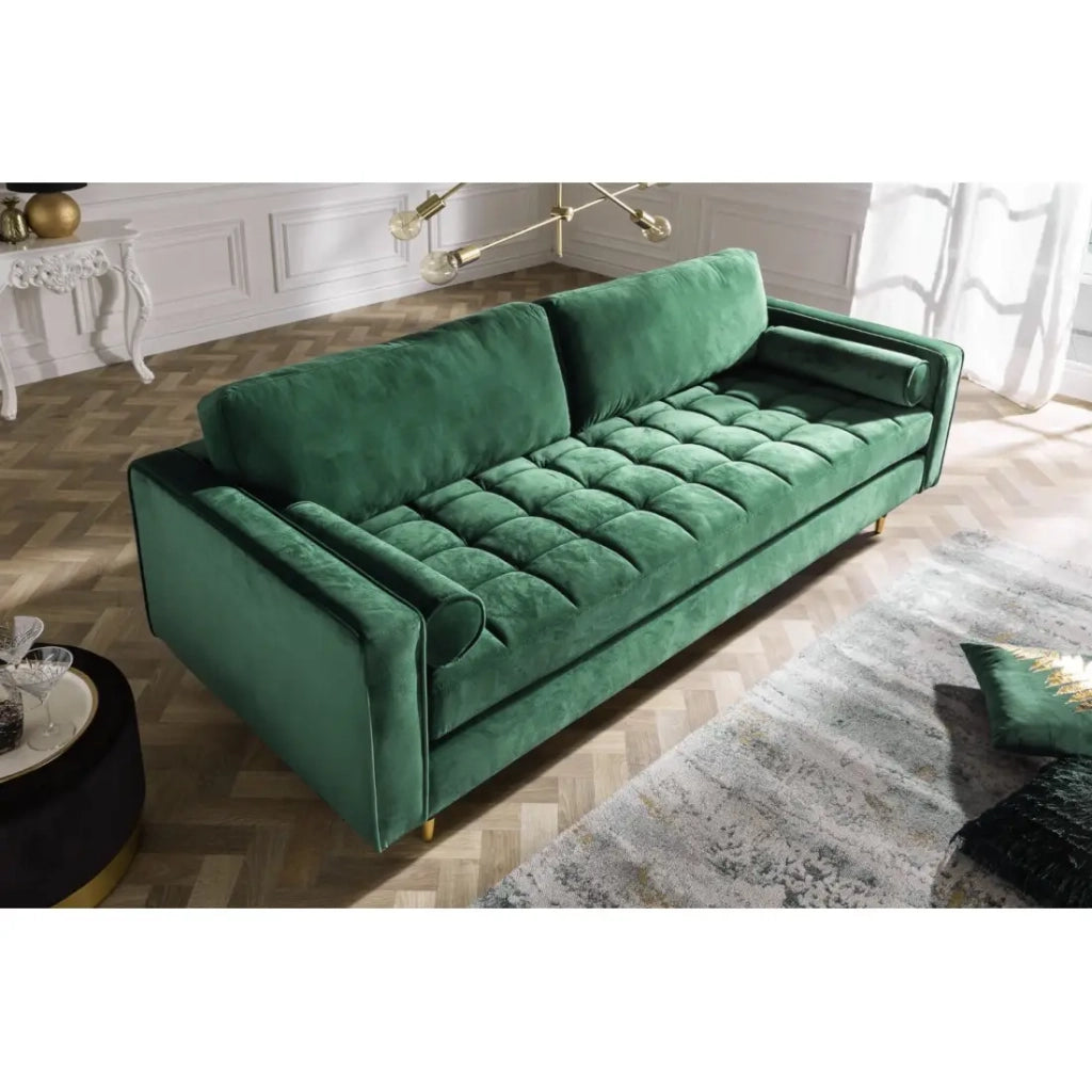 Divano ad angolo reversibile KOLIRI verde smeraldo - Divano design in velluto con pouf abbinato