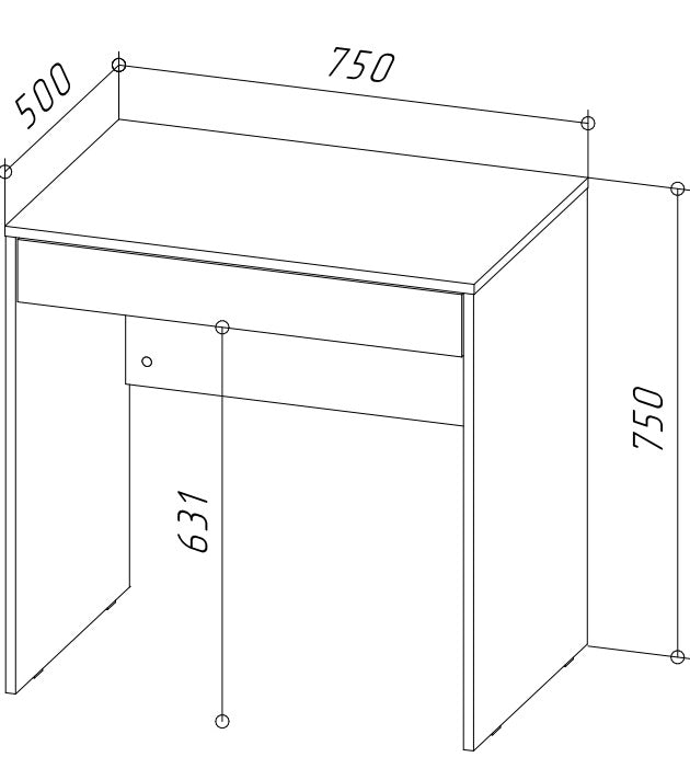 Scrivania FORDE - Spaziosa - Con cassetto - Quercia Wotan - Larghezza 75 cm, Altezza 75 cm, Profondit? 50 cm