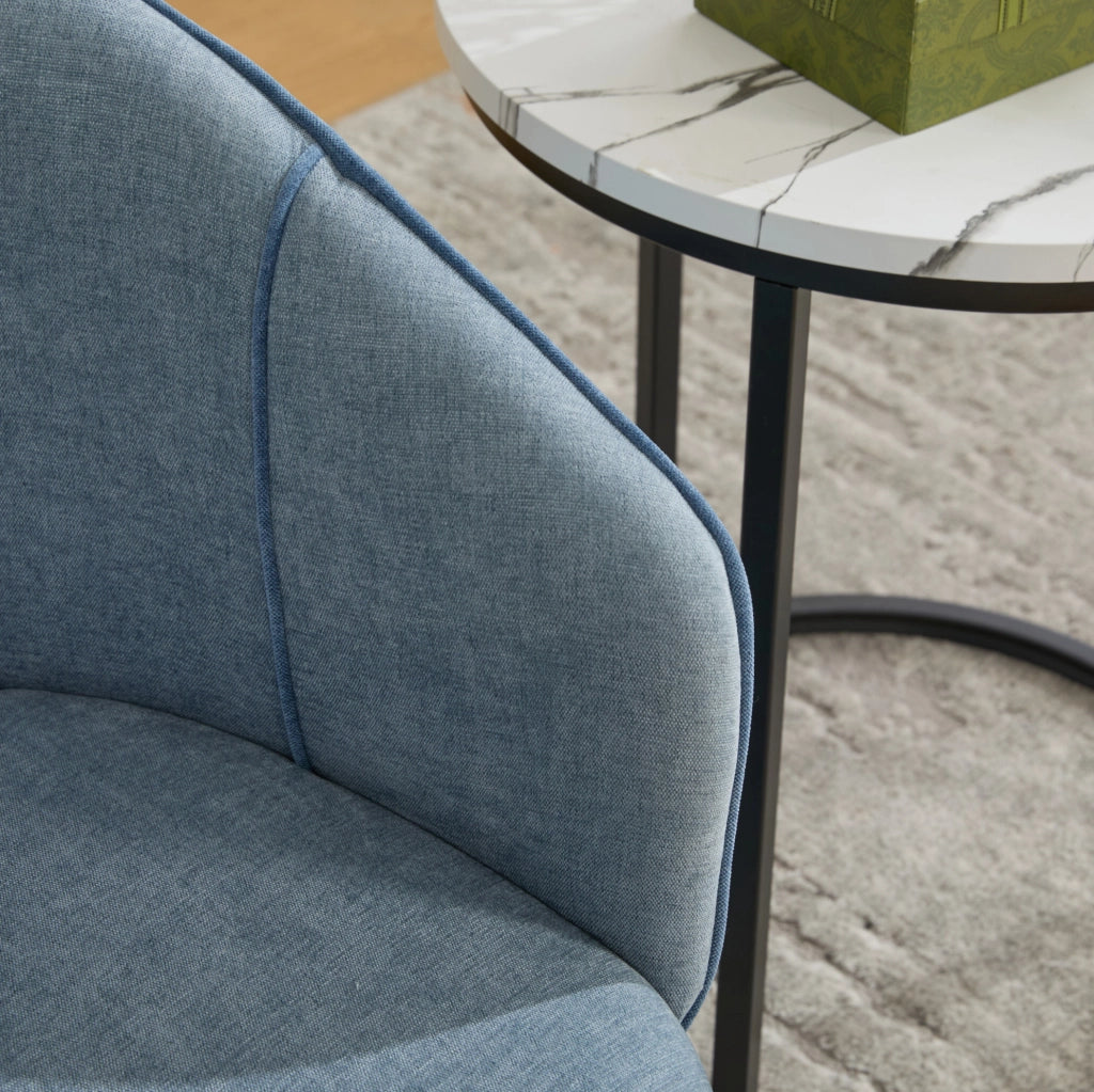 Poltrona girevole in ciniglia blu 56x54x74;5 cm con schienale alto e braccioli larghi