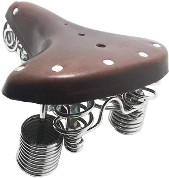 Sella Vintage Bicicletta da Urto in Pelle con Sella da Urto per Bicicletta da Urto con Ammortizzazione Touring con 4 Viti, con Chiusura e Vite a Stella (Caffè)