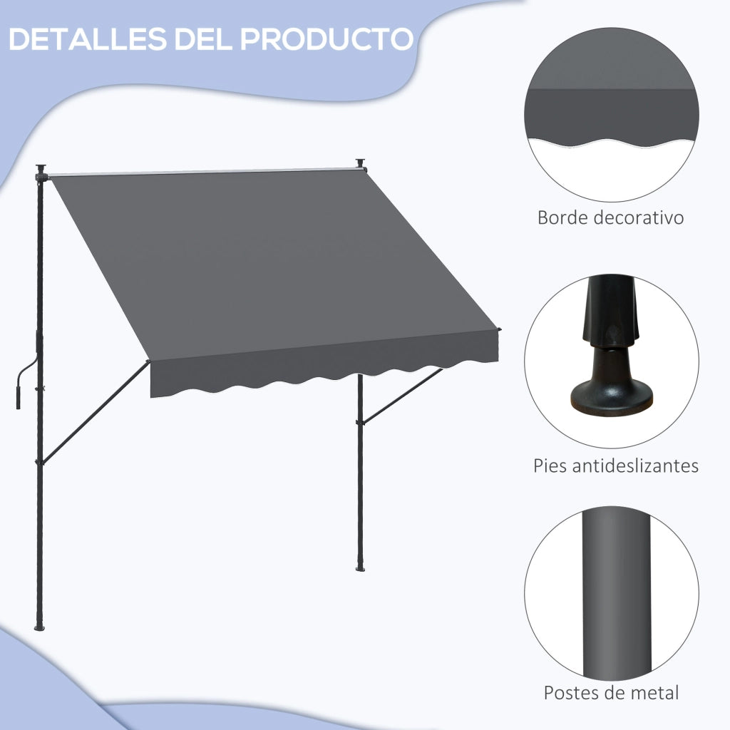 Toldo Retrattile Manuale ¨C zephmum ¨C Grigio 200x175x210-310 cm