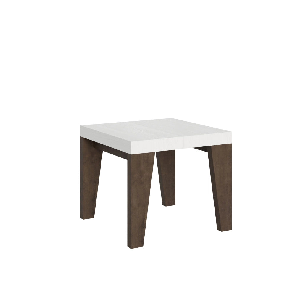 Tavolo Allungabile 90/246x90x77 cm Naxy Mix piano Bianco Frassino gambe Noce