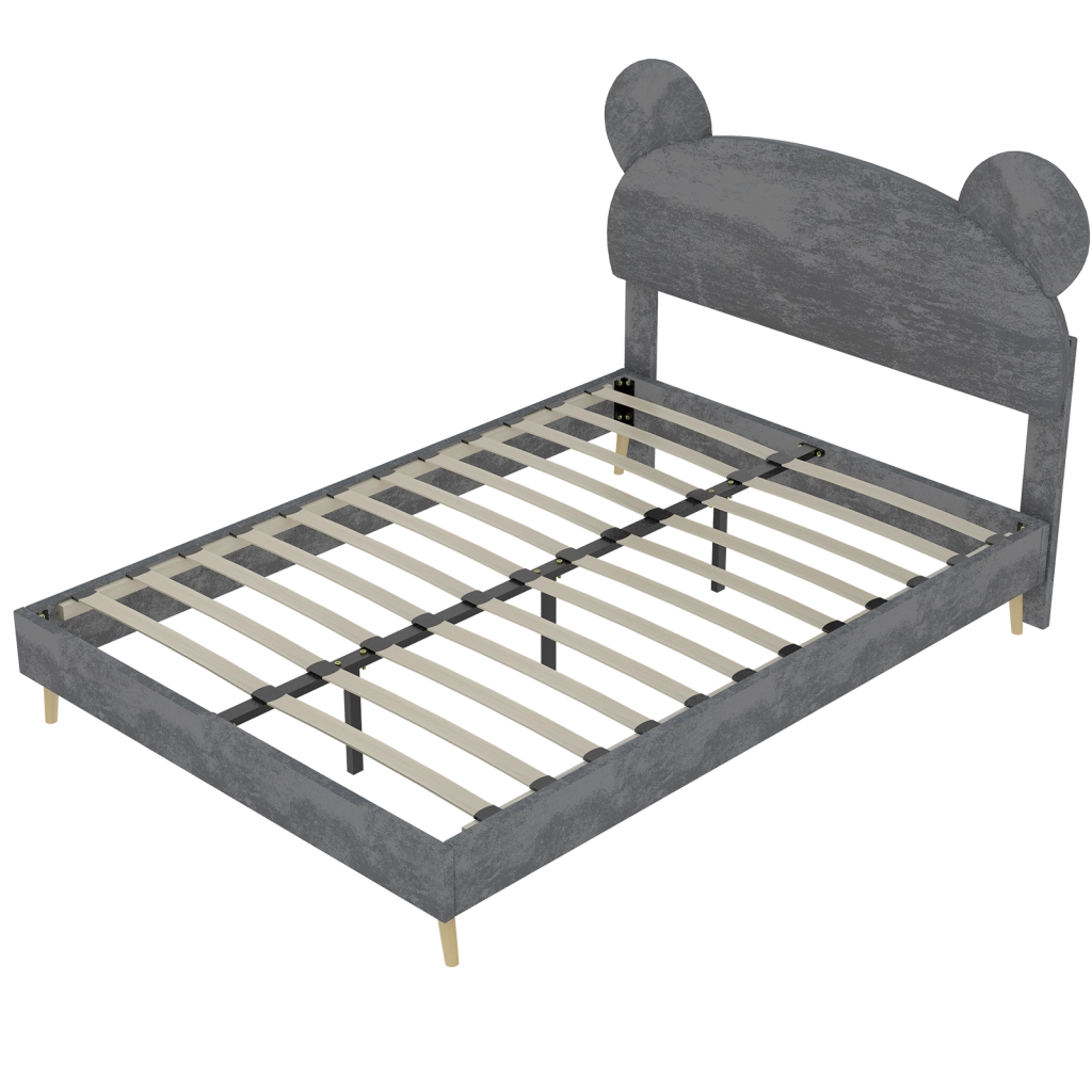 Letto imbottito per bambini con testiera a orecchie d’orso 140x200 cm; grigio