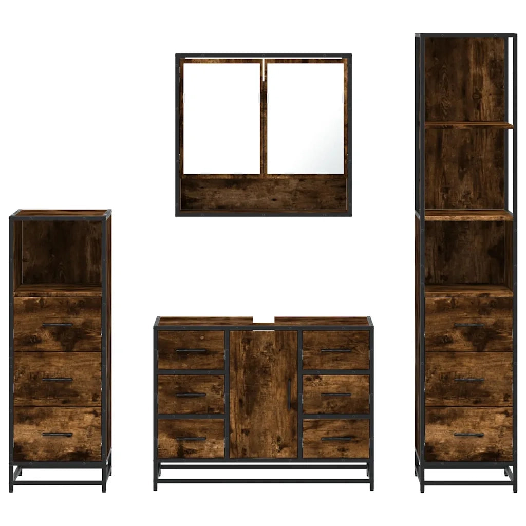 Set Mobili da Bagno 4 pz Rovere Fumo in Legno Multistrato
