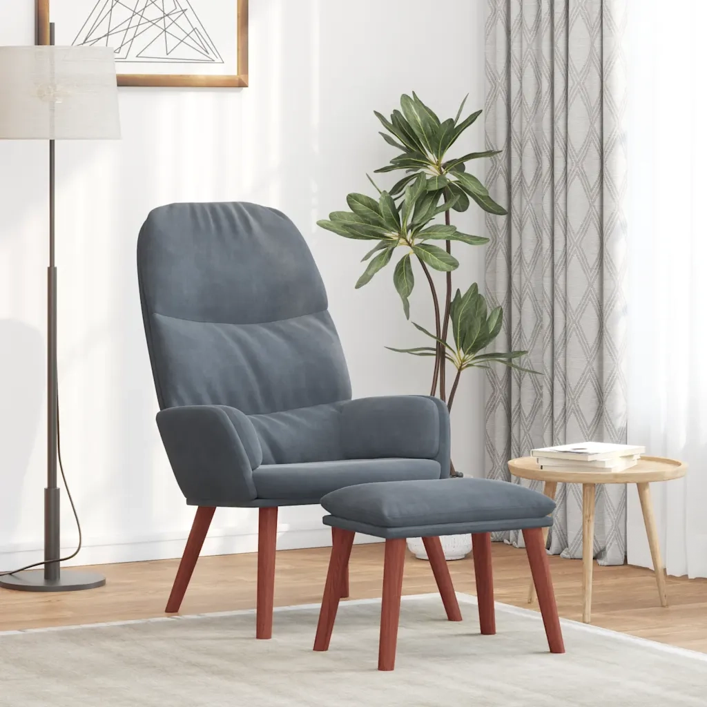 Poltrona Relax con Poggiapiedi Grigio Scuro in Velluto 3315117