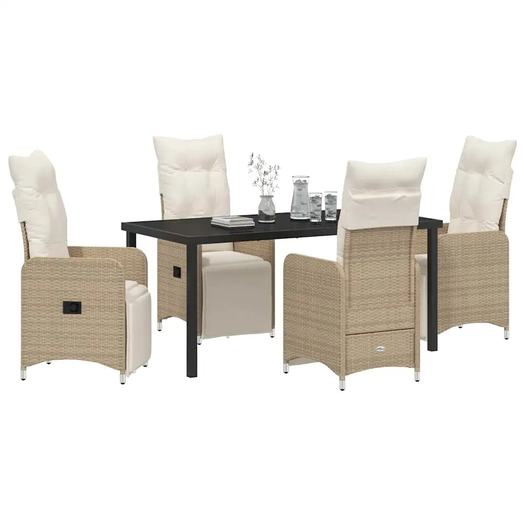 Set da Pranzo per Giardino con cuscino 5 pcs Beige polyrattan