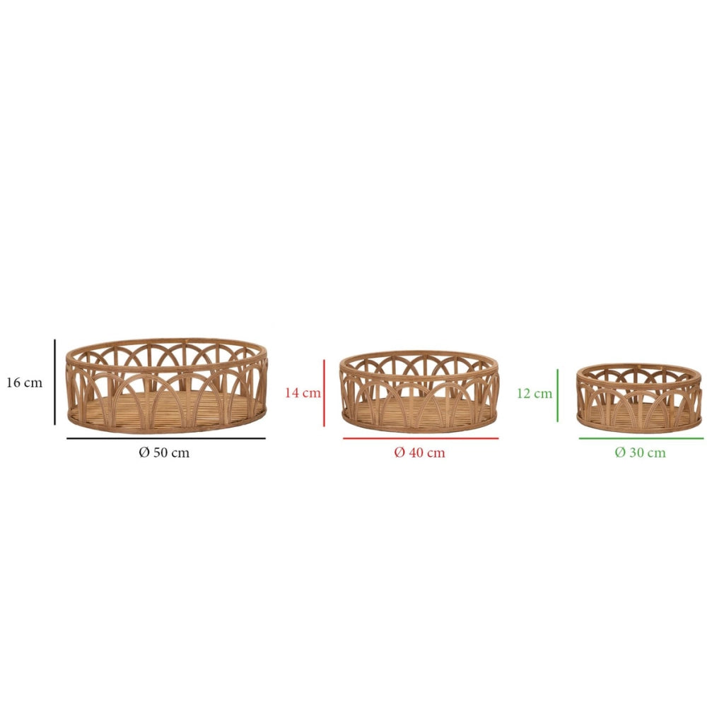 Set 3 vassoi Fuji in rattan naturale — Ø 50x16, Ø 40x14, Ø 30x12 cm