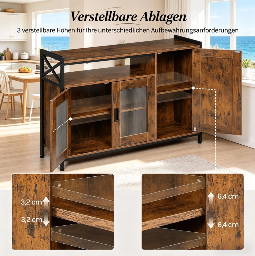 Sideboard in stile industriale con anta e vano aperto, 110x33x75 cm, colore marrone rustico