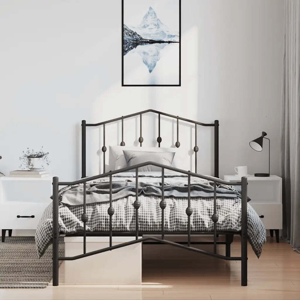 Giroletto con Testiera e Pediera Metallo Nero 100x200 cmcod mxl 108210