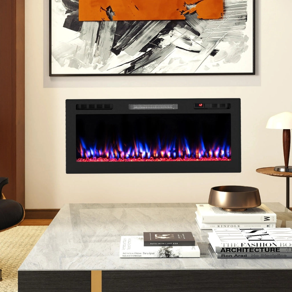 Caminetto elettrico con 12 colori per la fiamma e 5 livelli di luminosit¨¤, Riscaldatore con controllo tramite APP e telecomando-Caminetto elettrico