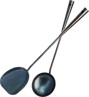 Set di utensili per wok in acciaio lavorato a mano, stile tradizionale cinese, con lunghe maniglie (spatel 40 cm, cucchiaio 45 cm)