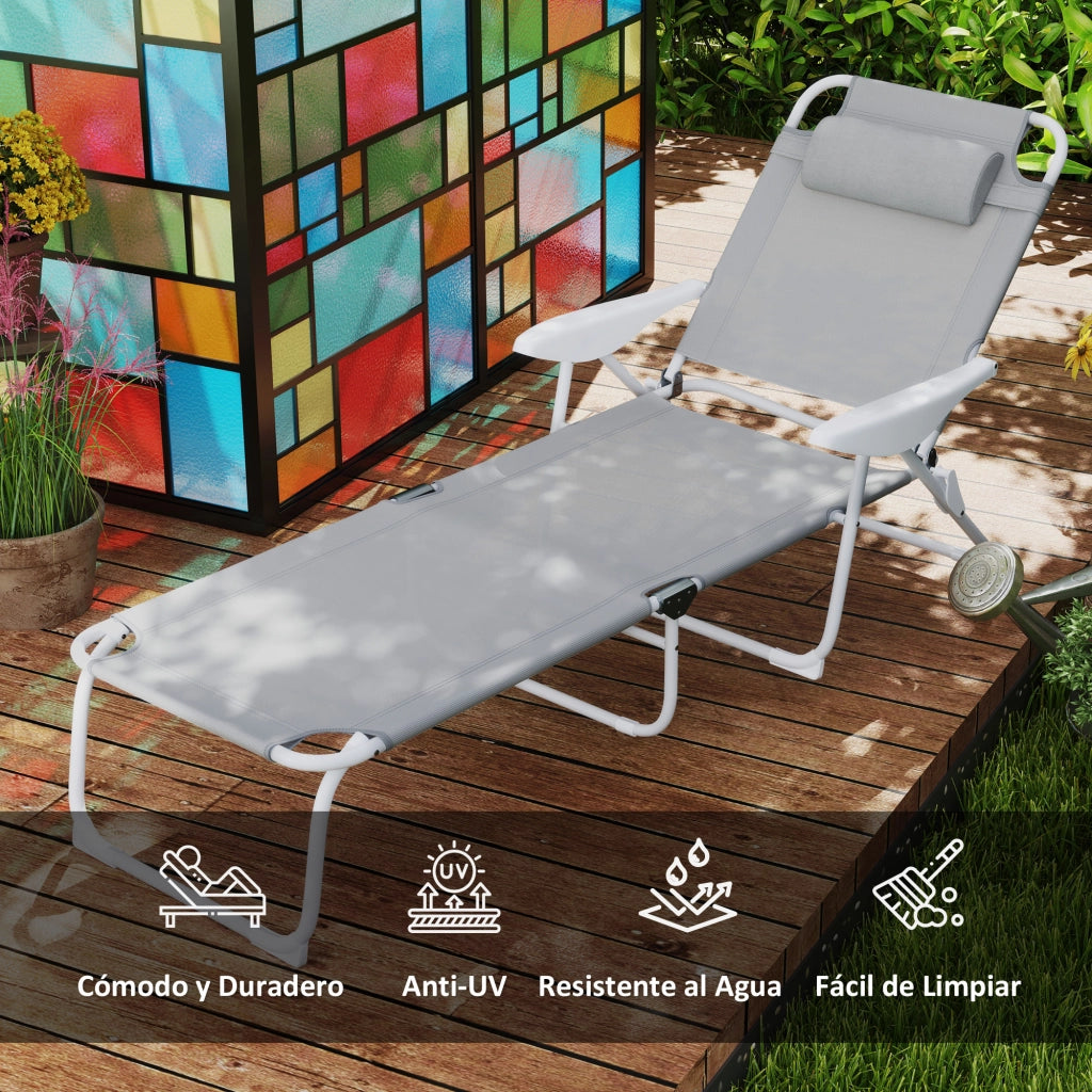 Poltrona Pieghevole con Schienale Regolabile ¨C Zephmum ¨C Grigio e Bianco 160x66x98 cm