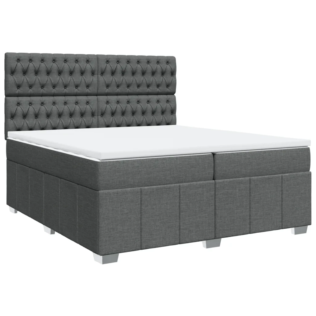 Giroletto a Molle con Materasso Grigio Scuro 200x200 cm Tessuto