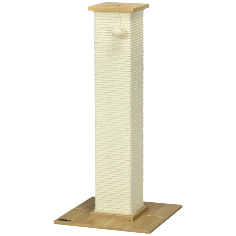 Tiragraffi per gatti 38 x 38 x 80 cm, con palla pendente, struttura stabile in legno, colore rovere