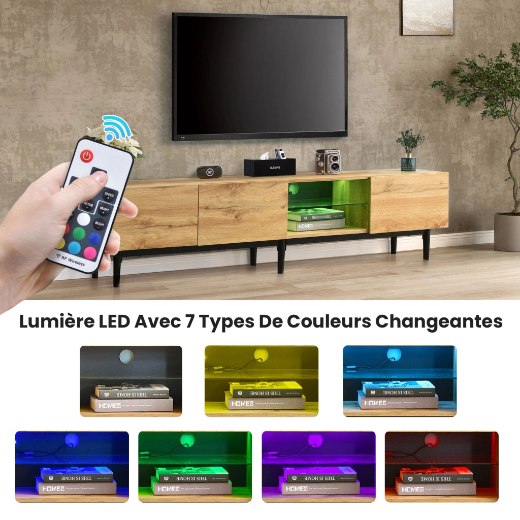 Mobile TV con 3 Ante e LED controllato da App; per Soggiorno; in MDF; 175 × 31 × 41 cm; Rovere Chiaro