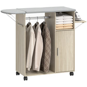 Mobile Asse da Stiro con Piano d'Appoggio, 3 Ripiani a Cubo e Guida ¨C Zephmum ¨C 127x42.5x99 cm, Effetto Lino