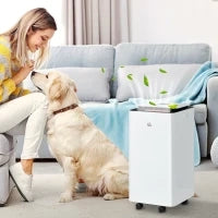 Deumidificatore Portatile da 10L con 5 Modalità, 2 Velocità, Timer 24h e Ruote, 25x25x50.5cm, Bianco