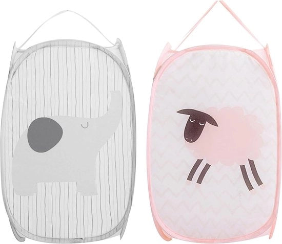 Mand op pieghevole con maniglie a pop-up - Asciugamano per abbigliamento e giocattoli - 30 x 30 x 48 cm (Grigio + Rosa)