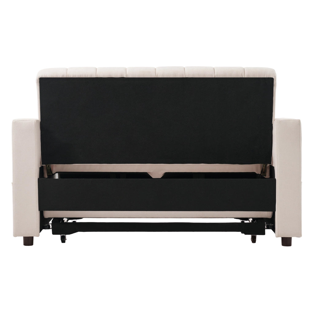 Divano letto multifunzionale 136x162x84 cm con schienale a 3 posizioni; 2 cuscini; cotone beige
