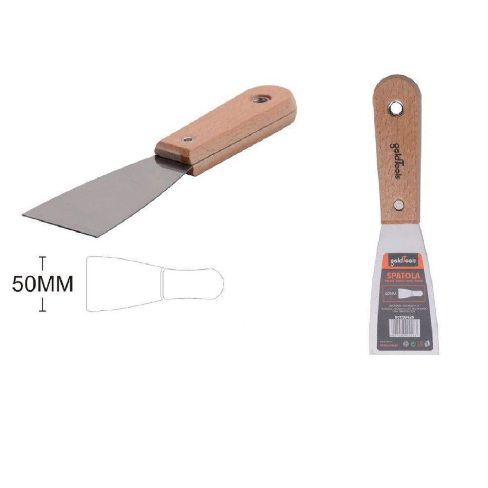 Trade Shop - Spatola Per Pareti In Acciaio 50 Mm Ferramenta Con Maniglia In Legno 2" 90426 -