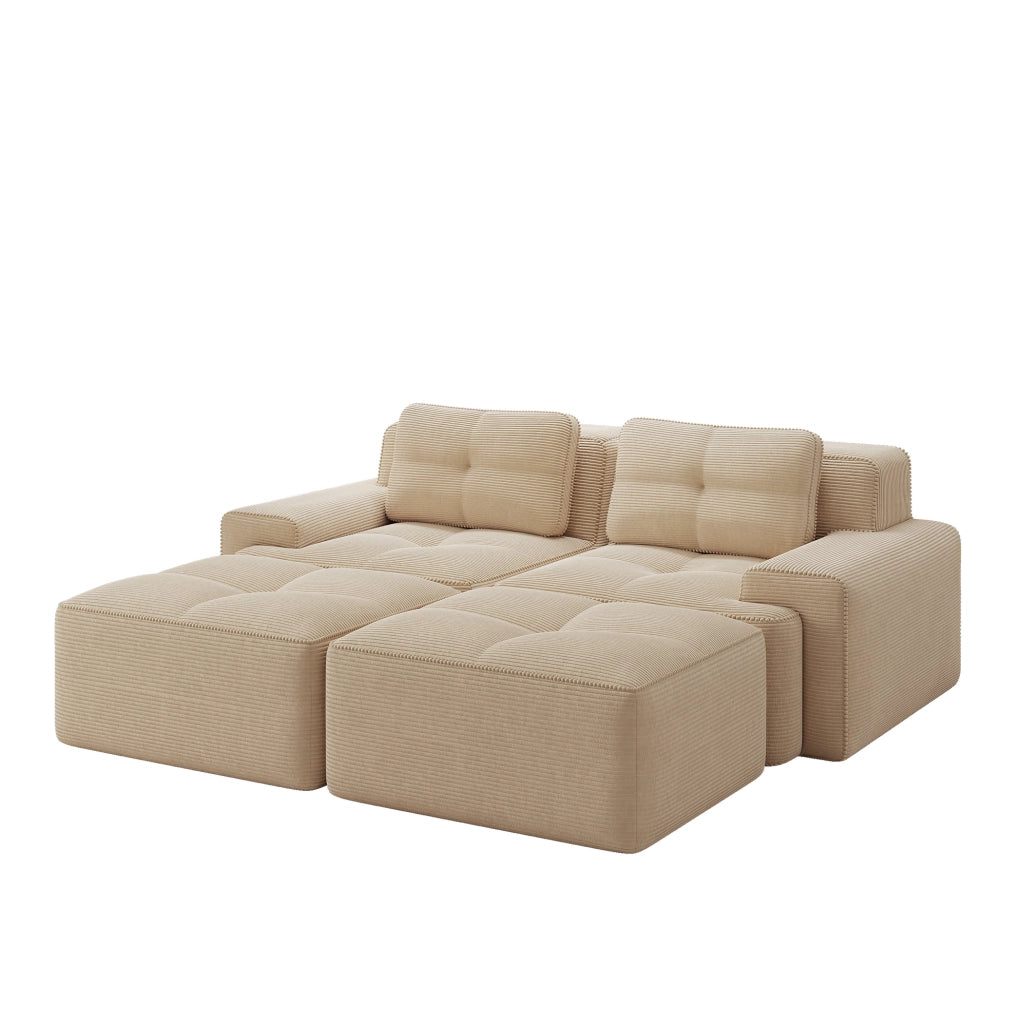 Divano modulare boneless con seduta profonda 204x177x69 cm in tessuto a coste beige